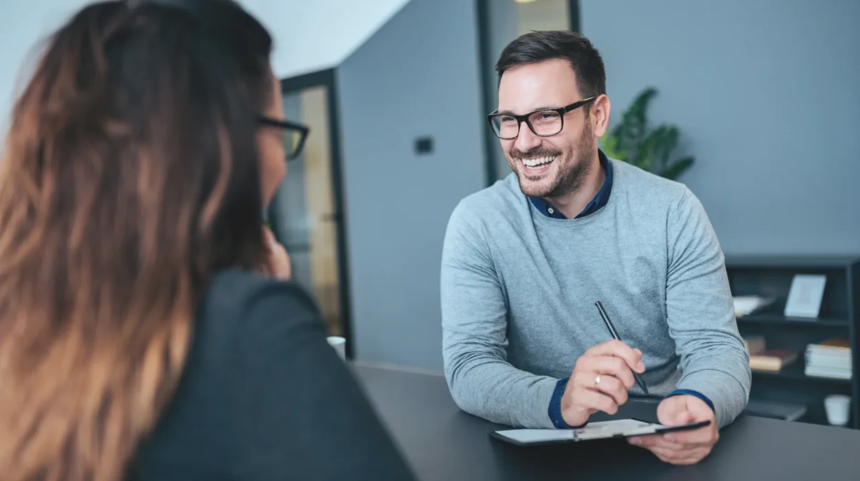 Two professionals talking during a job interview
