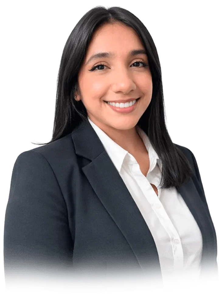 Valeria, from the English Coach team, in a business suit
